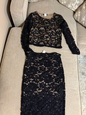 Black Lace Two-Piece Long Sleeve Dress Set